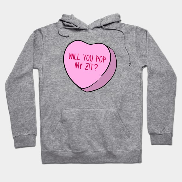 Funny Candy Heart Zit Hoodie by Crystal Ro